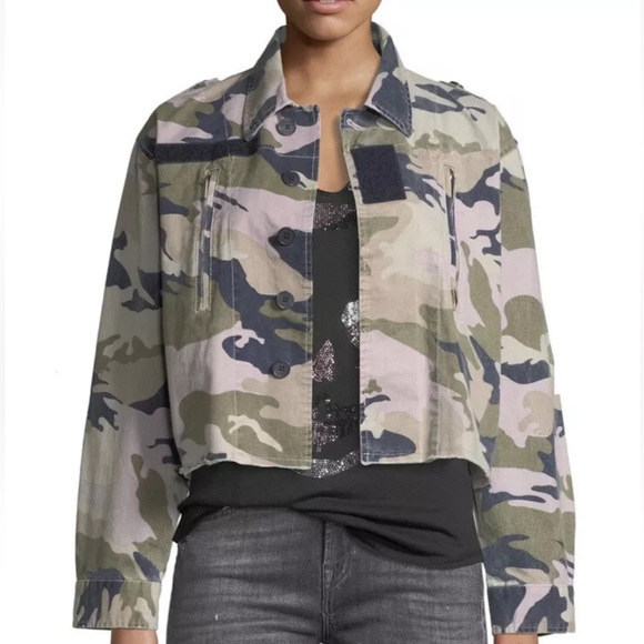 Zadig & Voltaire Kids Camo print pastel muted tones military crop denim jacket - Picture 1 of 14